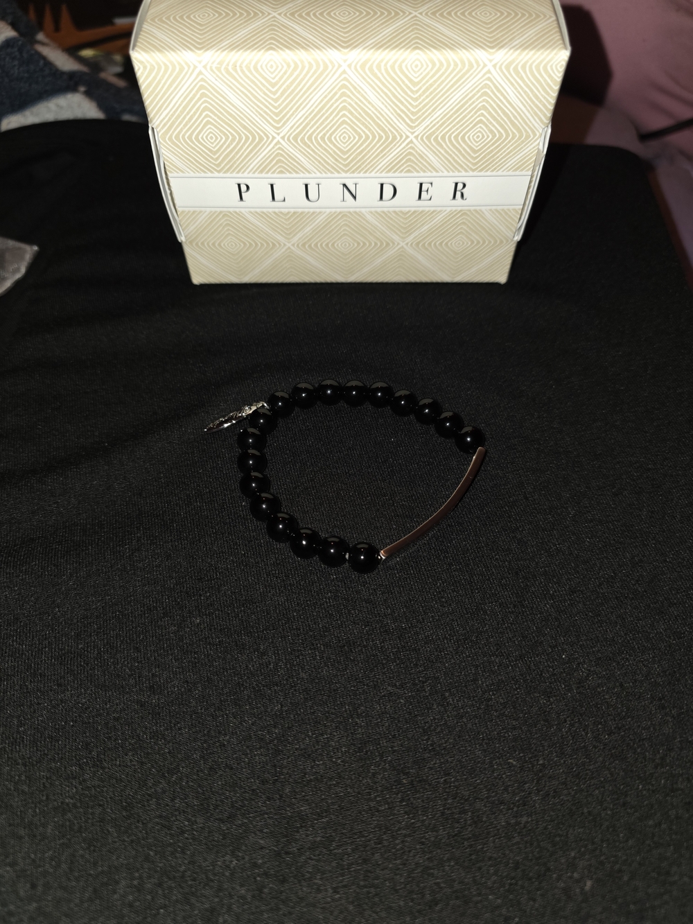 Plunder Black Beaded Bracelet with Silver Bar Accent